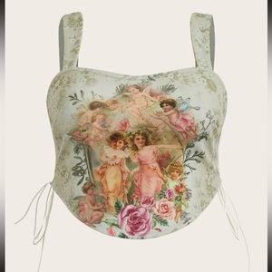 SHEIN Plus Figure & Floral Print Lace Up Cami Top 2X